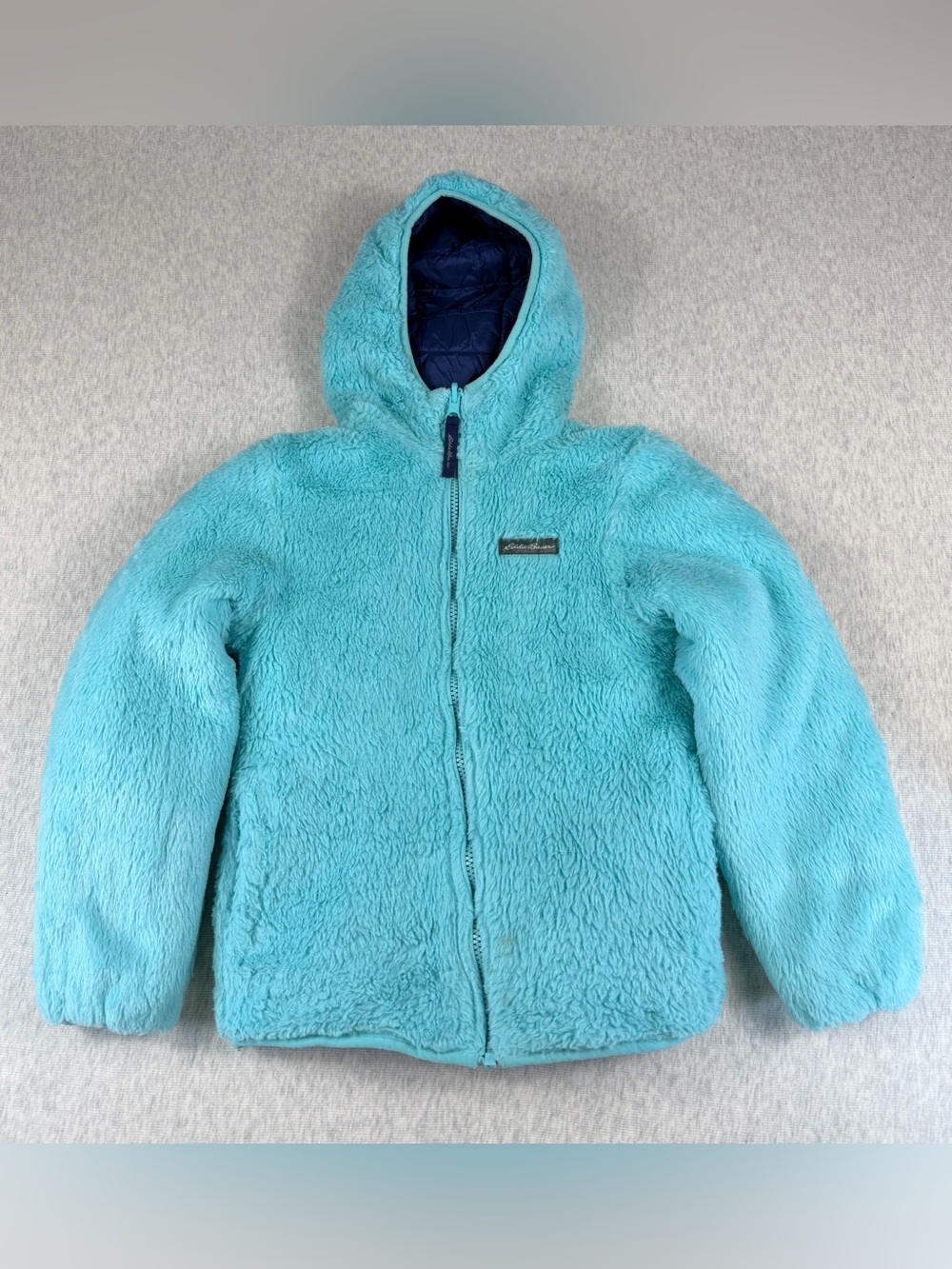 Eddie Bauer Kids Reversible Puffer and Sherpa Jacket Coat Blue Aqua Size M 10/12